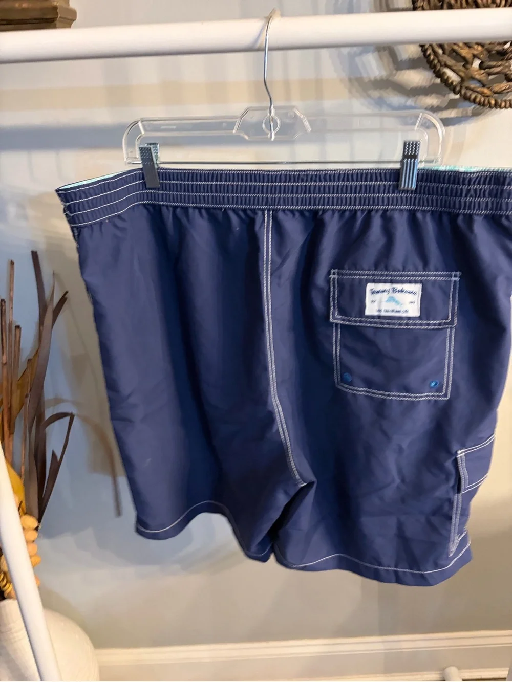 Men's Navy Blue Swim Trunks with Contrast Stitching size large